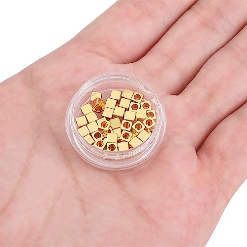 BEADIA 14K Gold Plated Cube Spacer Beads Right Angle 3x3mm 50pcs for Jewelry Making Findings Non Tarnish - color: 14K Gold, size: 3x3mm Right Angle Cube