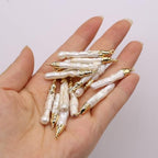 10PCS Natural Pearl Pendants Irregular Multiple Shapes Cultured Freshwater Baroque Pearl Charms for Jewelry Making Gift - color: 36x6mm