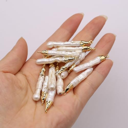 10PCS Natural Pearl Pendants Irregular Multiple Shapes Cultured Freshwater Baroque Pearl Charms for Jewelry Making Gift - color: 36x6mm