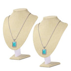 Flexzion Necklace Bust Display Stand (2 Pack) - 11 Inch 3D Mannequin Beige Linen Necklace Display Holder for Home, Boutique & Trade Shows - Jewelry Display for Selling Necklace, Pendants, Lockets - size: Standard Necklace Stand 2 Pack