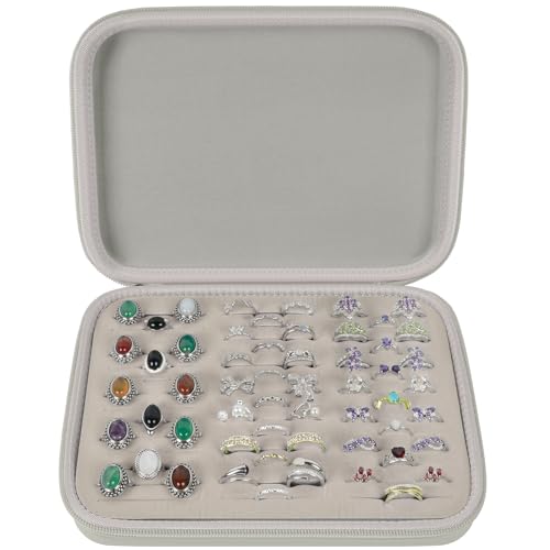 GWCASE Ring Organizer Storage Case - Jewelry Ring Display Collector Box with 42 Slots. Rings Tray Holder Showcase Fits for 50+ Rings, Earrings, Brooches and Cufflinks (Box Only)-Grey - color: grey