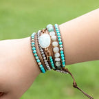 YGLINE Women Boho Handmade Natural Stone Crystal Leather Bead Wrap Bracelets Collection - color: Amazonite