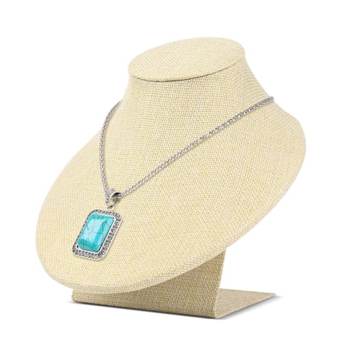 Flexzion Necklace Bust Display Stand - 7 Inch 3D Mannequin Beige Linen Necklace Display Holder for Home, Boutique & Trade Shows - Jewelry Display for Selling Necklace, Pendants, Chokers, Lockets - size: Short (1 Pack)