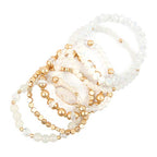 RIAH FASHION Bohemian Acrylic Druzy Multi-Layer Bead Statement Bracelet - Versatile Faux Stone Pendant Stretch Strand Stackable Cuff Bangle Set Sparkly Crystal - color: Bohemian Oval Druzy Set - White