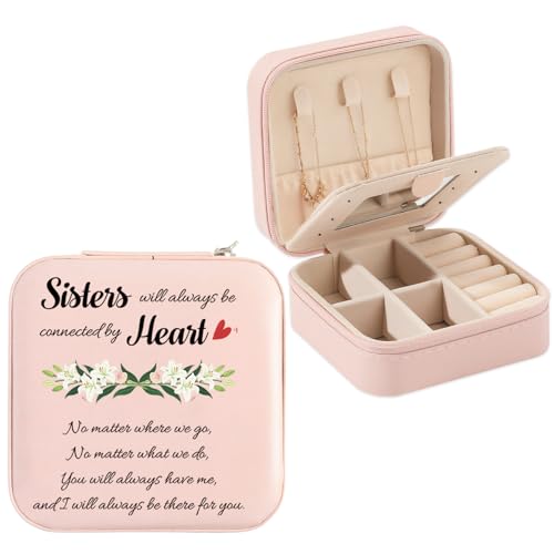 Sisters Jewelry Box Gifts Easter Mothers Day Gifts for Sister Bestie Friend Unique Sister Birthday Gift Wedding Graduation Gift for Sisters BFF Pink Portable Travel Jewelry Case for Besties - color: sister