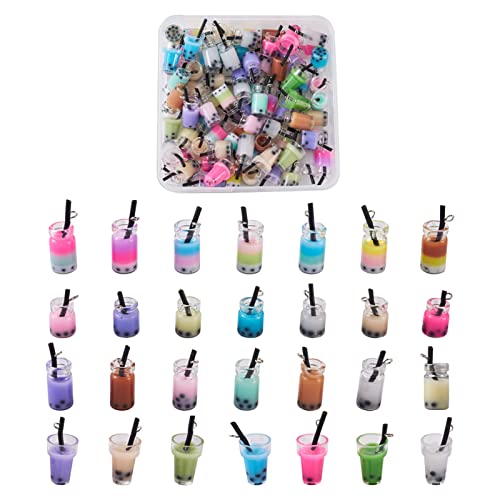 Cheriswelry Cup Cake Resin Pendants Lovely Food Sweet Dessert Dangle Charms Links Hanging Ornament with Metal Loop Fruit Pendants for Key Chains Bracelet Necklace Jewelry Making - color: Mixed Color Milk Tea