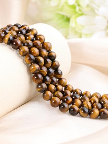 Jovivi 8mm Natural Tiger Eye Gemstone Beads for Jewelry Making,96pcs Energy Healing Crystals Polished Round Smooth Stone Beads,Genuine Real Stone Beads for Bracelet Necklace - color: Tiger Eye
