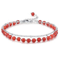 Peridot Stand Silver Gold Bracelets, Handmade Birthstone Stack Bracelet Crystal Gemstones Bead Chain Gift for Women, 8" - color: Red Agate