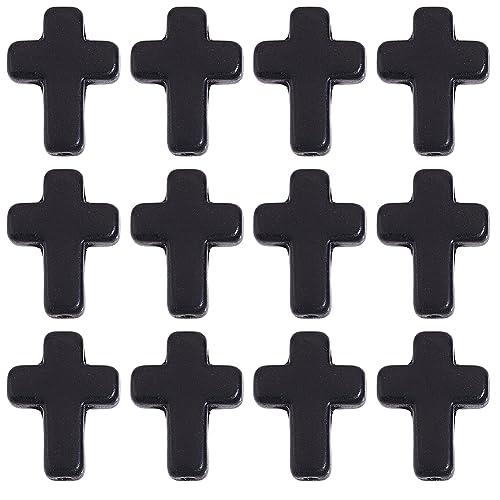 SUNNYCLUE 1 Box Black Cross Beads About 100Pcs Small Synthetic Turquoise Cross Bead Charms Easter Mini Tiny Stone Crucifix Loose Spacer Beads Bulk for Jewelry Making Kit Bracelets Adult Women - color: 100pcs 12x16mm Black Cross Beads