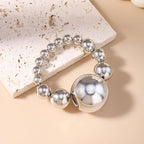 Acrylic Chunky Gold Beaded Bracelet for Women,Extra Big Round Ball Bead Chain Stretch Bracelet,Exaggerated Faux Pearl Bracelets Prom Party Jewelry - color: Silver