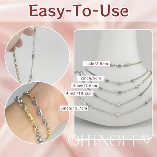OHINGLT Necklace Extender Magnetic Clasps Chain Extenders for Necklaces,Gold and Silver Magnetic Necklace Clasps and Closures with Bracelet Extension - color: 5Pcs Silver