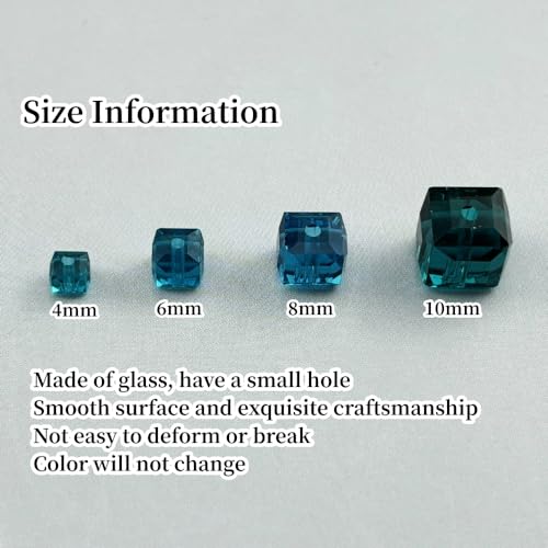 100pcs 6mm Crystal Glass Cube Beads Square Glass Beads Crystal Spacer Beads for Bracelets Necklace Earring DIY Jewelry Making Craft(Peacock Blue) - color: Peacock Blue, size: 6mm
