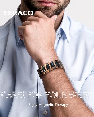 Feraco Copper Bracelet for Men 3X Strength,Magnetic Therapy Bracelet Copper Jewelry with Powerful 3800 Gauss Magnets - style: Black Matrix
