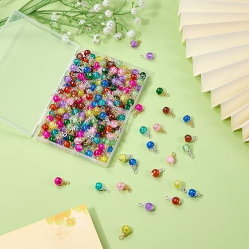 100/200Pcs Crystal Dangle Charms for Jewelry Making Bulk Small Cute Charms Transparent Glass Beads Pendants with Silver Gold Caps for Earring Necklace Bracelet DIY Supplies - color: Mix B