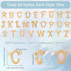 SUNNYCLUE 1 Box 26Pcs Initial Letter Connector Charm Gold Alphabet Charms Bulk Stainless Steel Capital A to Z Chic Links 2 Hole Pendants for Jewelry Making Findings DIY Name Bracelet Necklace Women - color: Gold