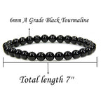 Angelstones Handmade Natural Healing Gemstone 6mm Round Beads Stretch Crystal Bracelet 7 Inch Unisex - color: Black Tourmaline