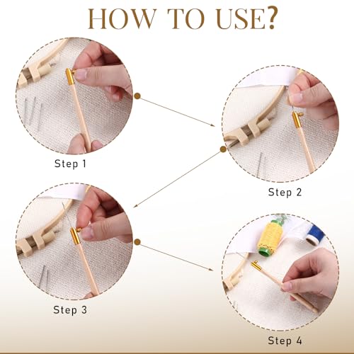 Tambour Embroidery Micro Crochet Hook Wood Handle with 3 Needles Tambour Crochet Hooks Embroidery Kit Beads Latch Beaded Needle French Drum Hooks for Sequin Beading Knitting DIY Sewing