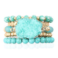 RIAH FASHION Bohemian Acrylic Druzy Multi-Layer Bead Statement Bracelet - Versatile Faux Stone Pendant Stretch Strand Stackable Cuff Bangle Set Sparkly Crystal - color: Acrylic Druzy & Natural Stone Bead Turquoise