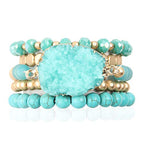 RIAH FASHION Bohemian Acrylic Druzy Multi-Layer Bead Statement Bracelet - Versatile Faux Stone Pendant Stretch Strand Stackable Cuff Bangle Set Sparkly Crystal - color: Acrylic Druzy & Natural Stone Bead Turquoise