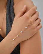 PAVOI 14K Gold Plated Hand Chains for Women - Adjustable Hand Chain Bracelet and Ring - Trendy Gold Handchain Bracelet Stack Summer Jewelry - Beads, Pearl, and Cubic Zirconia Body Jewelry - style: Pearl