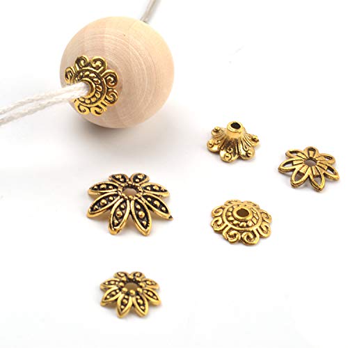 BronaGrand 100 Gram(About 250-350pcs) Bali Style Jewelry Making Metal Bead Caps Deluxe New Mix,Antique Gold - color: Antique Gold