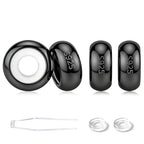 GW Stopper Charms 925 Sterling Silver Round Rondelle Spacer Beads with Exquisite Velvet Bag for Charm Bracelets for Women - color: Black-4PCS