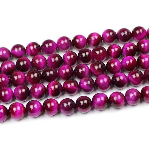 MJDCB Stone Beads 8mm 43pcs Round Rose Red Tiger's Eye Loose Gemstone Bead Charms for Jewelry Making Bracelet Necklace Earring Pendant - color: Rose Red Tiger's Eye, size: 8mm