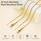 Crisjanggo 10 Pcs Stainless Steel Adjustable Necklace Chains 20 Inch Gold Plated 1 mm Thin Chain Bulk with Rubber Stopper for Jewelry Making - color: Gold Box
