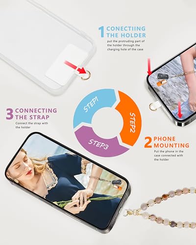 Marble Beaded Phone Wrist Strap,Detachable Phone Bracelet Strap with Tether Tab,Hands-Free Wristlet Strap (Charoite) - color: Charoite