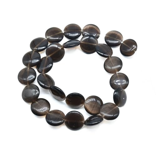 26pcs 15mm Brown Cat's Eye Coin Stone Loose Gemstone Beads Semi-Precious Craft Supplies for DIY Jewelry Making - color: Coin15mm Brown