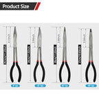 4-Piece 11" Precision Long Nose Pliers Set with Insulated Comfort Grip Handles,Straight Long Needle Nose Pliers,25/45/90 Degree Angle Curved Pliers for Wire Bending,Shaping,Trimming - size: 4pcs-Straight/25/45/90