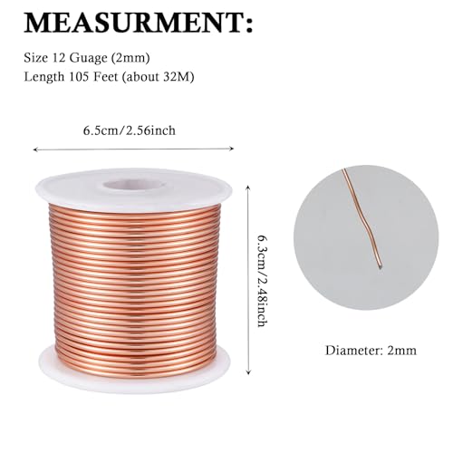 12 Gauge Copper Aluminum Craft Wire (105FT) - Anodized for Jewelry Making, Beading Floral, Plant Gardening, Sculpting & Modeling Craft Wire (Copper Tone #4, 2mm) - color: Copper Tone #4