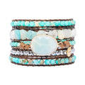 YGLINE Women Boho Handmade Natural Stone Crystal Leather Bead Wrap Bracelets Collection - color: Amazonite