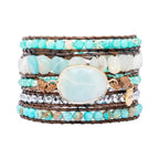 YGLINE Women Boho Handmade Natural Stone Crystal Leather Bead Wrap Bracelets Collection - color: Amazonite