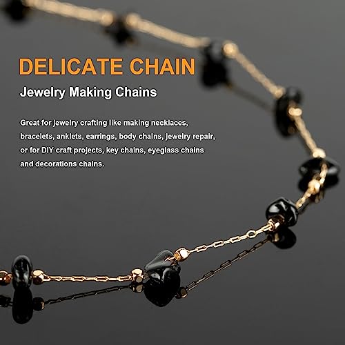 KYUNHOO 16.4 Feet Natural Stone Jewelry Chains Bulk Black Irregular Stones Chains for Necklace Anklet DIY Gold Plated Jewelry Making Supplies - color: Natural Stone-Black