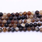 Natural Gemstone Loose Beads Smooth Round Approxi 15 inch DIY Bracelet Necklace for Jewelry Making (8mm, Matte Brown Stripe Agate) - color: Brown Stripe Agate, size: 8mm