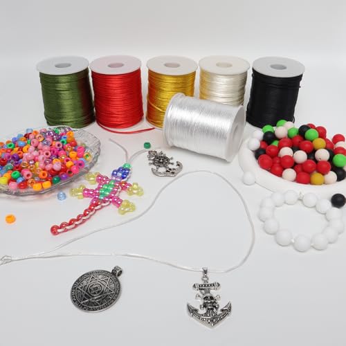LUSTEMBER 2 mm x 330 Feet Satin Nylon Cord, Silky Smooth Nylon String for Jewelry Making Bracelet Necklaces Beading Thread Rattail Macrame Kumihimo Chinese Knot Craft - size: White