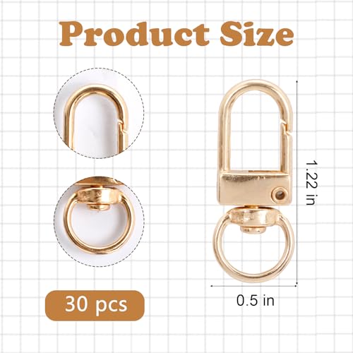 30PCS Gold Metal Lobster Claw Clasps, Swivel Lanyard Snap Hooks for Jewelry Making, Keychain, Bags, DIY Crafts and More - color: Gold