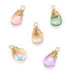 KitBeads 50pcs Glass Water Drop Charms Transparent Colorful Gold Plated Teardrop Charms for Jewelry Making