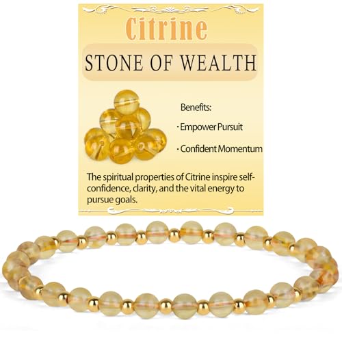 QOGIR 14k gold Handmade Healing Bracelet, Natural Gem Stone Crystal Elastic Gold Bracelet - color: Citrine - Wealth, size: 4m