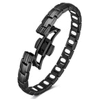 Feraco 5X Strength Magnetic Bracelets for Women, Stainless Steel Magnet Bracelet with Ultra Powerful 5000 Gauss Magnets, Upgraded Butterfly Clasp, Adjustable Jewelry Gift - color: Dark Black