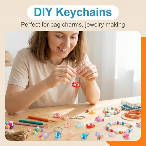 Keychain Charms Bulk 30pcs mixed Cute 3D Charms for Keychain Making for Bracelet Earring Jewelry Making DIY Crafts Includes Animal Food Fruit Flower Designs - color: Ocean Mix