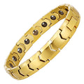 Magnetic Hematite Bracelets for Men Women 316L Stainless Steel Power Balance Energy Magnets Stones Bracelet Jewelry Gift with Adjustment Tool - color: Gold