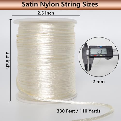 LUSTEMBER 2 mm x 330 Feet Satin Nylon Cord, Silky Smooth Nylon String for Jewelry Making Bracelet Necklaces Beading Thread Rattail Macrame Kumihimo Chinese Knot Craft - size: Cream
