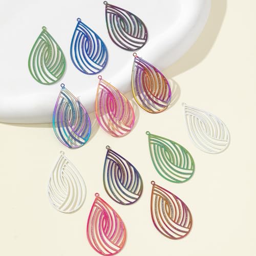 Dazzling Colorful Filigree Charms Hollow Out Multicolor Geometric Filigree Pendants for DIY Jewelry Making Earrings Necklaces Components - color: Waterdrop-1
