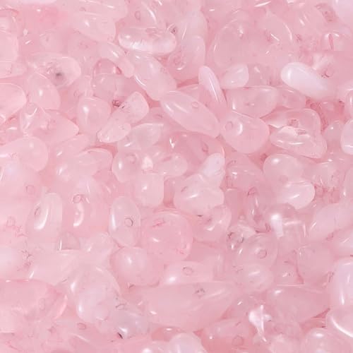 200pcs Natural Chip Stone Beads Gemstone Healing Crystal Loose Rocks Bead Irregular Glass Seed Charm Beads Drilled DIY for Jewelry Bracelet Necklace Earrings Making Crafting Supplies (Pinky, 5-8mm) - color: pink