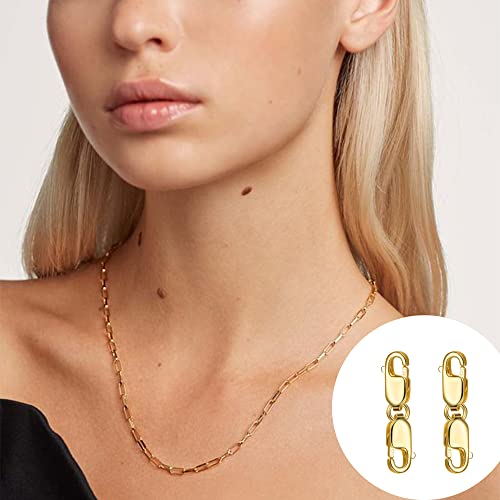Bracelet Extender Gold Necklace Clasps and Closures 14K Gold Plated 925 Sterling Silver Double Lobster Clasp Double Claw Connector for DIY Jewelry Making（2pcs） - color: C-14K Gold