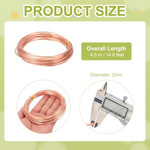 PATIKIL 99.9% Pure Copper Wire for Jewelry Making, 12 Gauge (2mm) Copper Craft Wire 14.8 Feet Beading Jewelry Making Supplies for Crafting Wreath Electroculture Gardening - size: 12 Gauge x 14.8 Feet