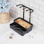 WCHOSOZH Jewelry Organizer Stand, 2-Tier Necklaces Holder with Wooden Tray and 5 Storage Hooks, Earring Holder with 5 Pcs Jewelry Bags for Bracelet,Chains,Rings,Earrings,Keys Watches (Black) - color: Upgraded Black