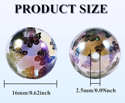 15Pcs Acrylic Beads Round 16mm UV Bead in Bead with Butterfly Print Fit for DIY Jewelry Bracelet Necklace Keychain Beadable Pens Mobile Phone Chain Making Cute (Butterfly-Black) - color: Butterfly-Black